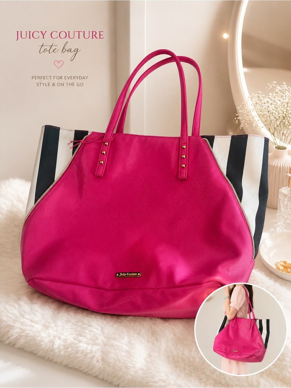 Juicy Couture Pink Tote Bag - Striped Accent cute Y2K feminine trendy gift